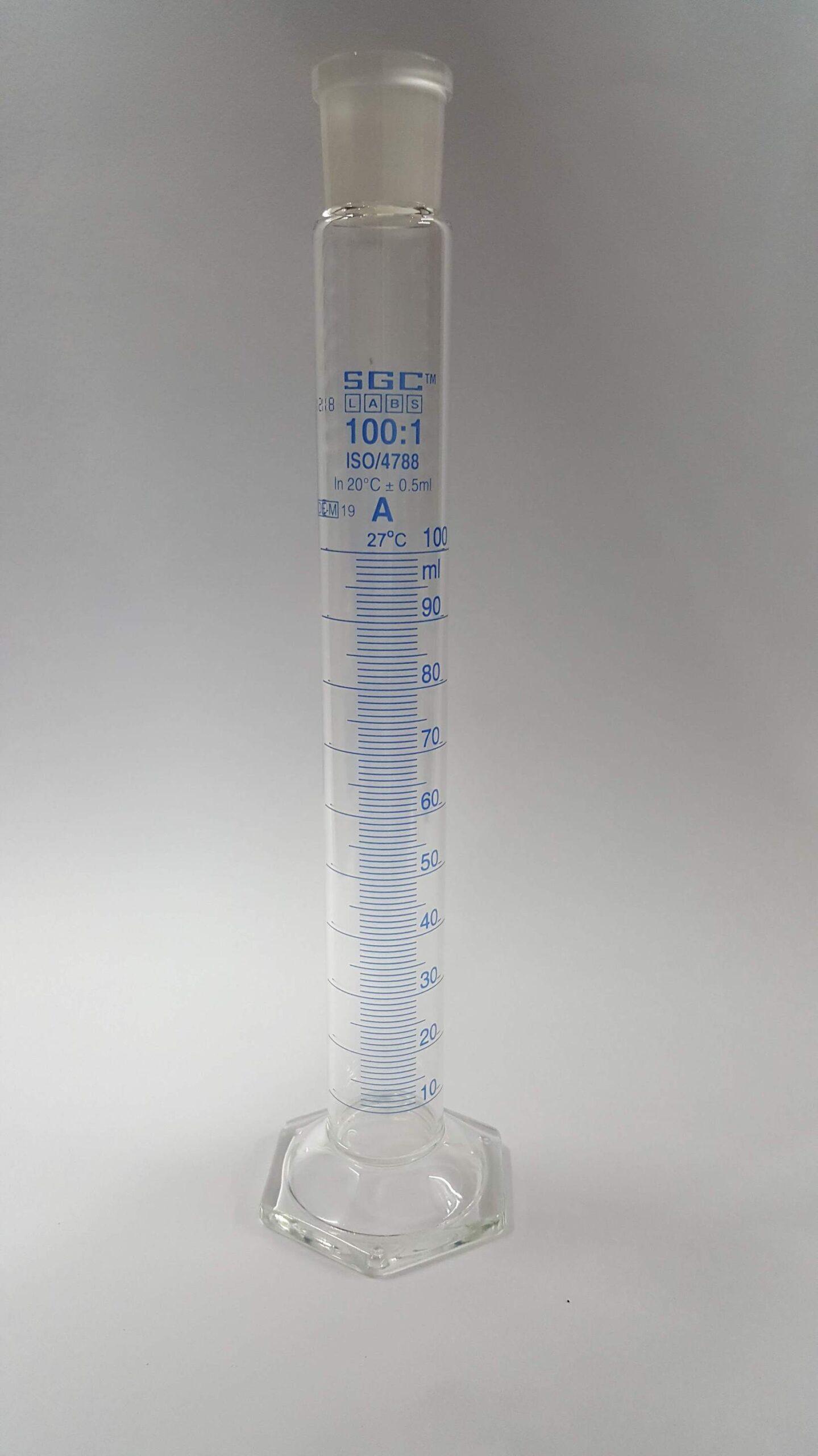 Measuring Cylinder 'SGCLABS' with Spout Hexa. Base 'A' 100 ml JOINTED 24/29